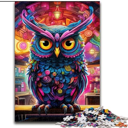 Puzzle 1000 Teile, Psychedelische Eule, Puzzle aus Holz, Gehirn-Herausforderungsgeschenk, pädagogische Aktivität für Teenager, 1000 Teile(50x75cm) von LiJianXXE