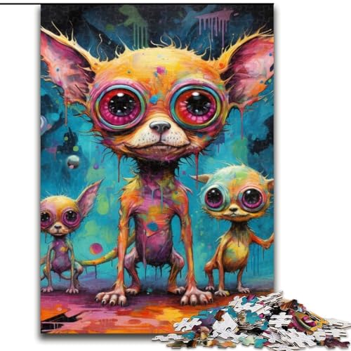 Puzzle 1000 Teile, Psychedelischer Chihuahua, aus Holz, perfektes Weihnachts- und Neujahrsgeschenk, Feiertagsgeschenk, 50x75cm, Lernspielzeug für Teenager, Heimbüro-Dekor von LiJianXXE