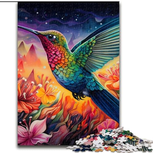 Puzzle 1000 Teile, Psychedelischer Kolibri, aus Holz, perfektes Weihnachts- und Neujahrsgeschenk, Feiertagsgeschenk, 50x75cm, Lernspielzeug für Teenager, Heimbüro-Dekor von LiJianXXE