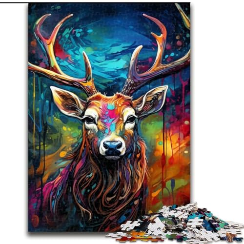 Puzzle 1000 Teile, Psychedelisches Rentier, aus Holz, perfektes Weihnachts- und Neujahrsgeschenk, Feiertagsgeschenk, 50x75cm, Lernspielzeug für Teenager, Heimbüro-Dekor von LiJianXXE