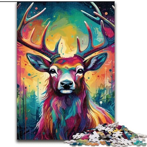 Puzzle 1000 Teile, Psychedelisches Rentier aus Holz, Einzigartige DIY-Geschenkidee zur Heimdekoration, 50x75cm, Herausfordernd und unterhaltsam, Familienaktivität von LiJianXXE