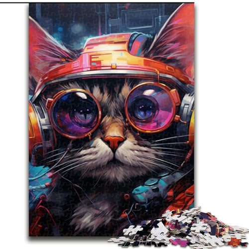Puzzle 1000 Teile, Techno-Katzen-Puzzle aus Holz, anspruchsvolles DIY-Denkspiel, perfektes Familienspiel oder dekoratives Geschenk, 1000 Teile(50x75cm) von LiJianXXE