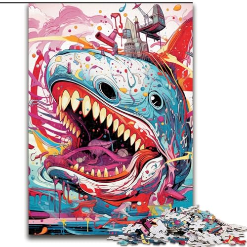 Puzzle 1000 Teile, Tierkunst, Hai-Puzzle aus Pappe, Geburtstage, Weihnachten, Halloween, Thanksgiving, Ostern, 1000 Teile(26x38cm) von LiJianXXE