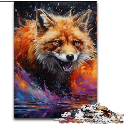Puzzle 1000 Teile, bunter Kunstfuchs aus Holz, perfektes Weihnachts- und Neujahrsgeschenk, Feiertagsgeschenk, 50x75cm, Lernspielzeug für Teenager, Heimbüro-Dekor von LiJianXXE