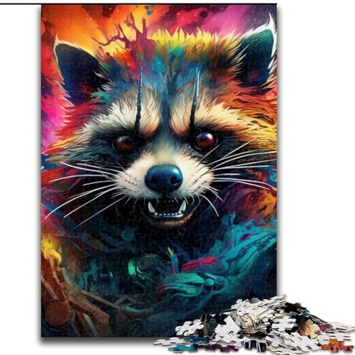 Puzzle 1000 Teile, farbenfroher Waschbär aus Holz, Eltern, Partner, Freunde – ab 14 Jahren, 50x75cm, für Heimdekoration, Gehirntraining Puzzle 1000 Teile, farbenfroher Waschbär aus Holz, Eltern, Partner, Freunde – ab 14 Jahren, 50x75cm, für Heimdekoration, Gehirntraining von LiJianXXE