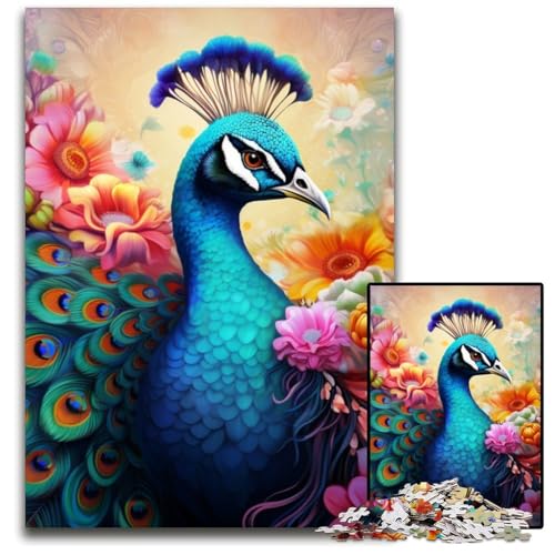 Puzzle 1000 Teile, farbenfrohes Pfauen-Puzzle für Erwachsene, für Heimdekoration, Gehirntraining, 26x38cm/10,23x14,96 Zoll von LiJianXXE