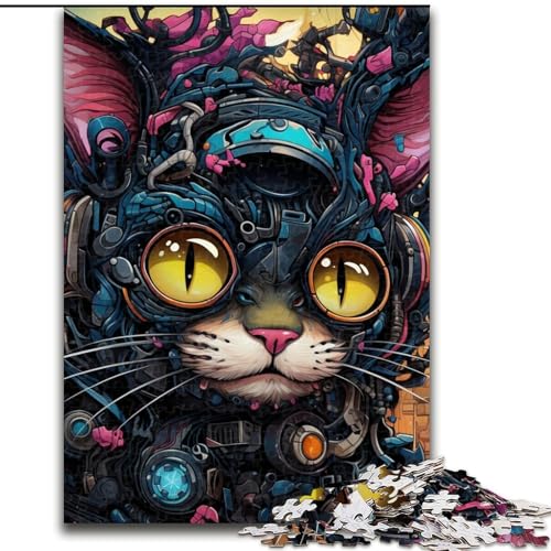 Puzzle 1000 Teile, futuristisches Katzen-Puzzle aus Pappe, Geburtstage, Weihnachten, Halloween, Thanksgiving, Ostern, 1000 Teile(26x38cm) von LiJianXXE