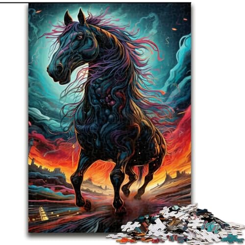Puzzle 1000 Teile, psychedelische Bunte Pferde aus Holz, perfektes Weihnachts- und Neujahrsgeschenk, Feiertagsgeschenk, 50x75cm, Lernspielzeug für Teenager, Heimbüro-Dekor von LiJianXXE