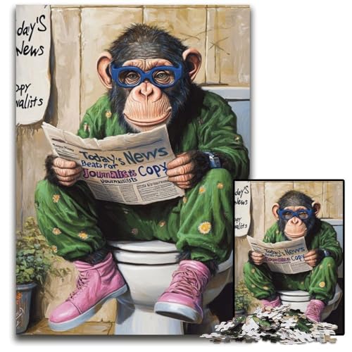 Puzzle 1000 Teile „Schimpanse geht auf die Toilette“ Puzzle für Erwachsene zur Heimdekoration, als Gehirntraining, 26x38cm/10,23x14,96 Zoll von LiJianXXE