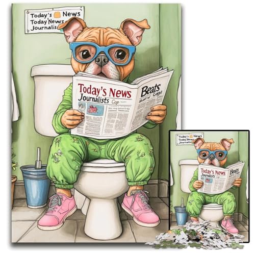 Puzzle 1000 Teile „Staffordshire Bull Go Toilet“ Kartonpuzzle für Erwachsene, kreatives Familienspiel und Heimdekoration, Teenager, 26x38cm/10,23x14,96 Zoll von LiJianXXE