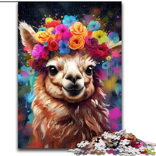 Puzzle 1000 Teile Alpaka mit Blumen aus Holz, anspruchsvolles Denkspiel für Jugendliche, 50x75cm, für Geburtstage, Feiertage und besondere Anlässe von LiJianXXE