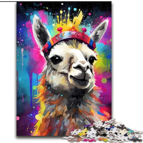 Puzzle 1000 Teile Alpaka mit Krone aus Holz, Eltern, Partner, Freunde – ab 14 Jahren, 50x75cm, für Heimdekoration, Gehirntraining von LiJianXXE