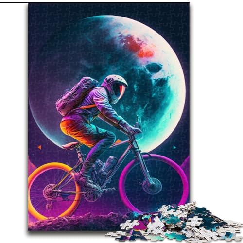 Puzzle 1000 Teile Astronaut auf Fahrrad aus Holz, schwieriges Denkspiel für Teenager, 50x75cm, für Geburtstage, Feiertage und besondere Anlässe von LiJianXXE