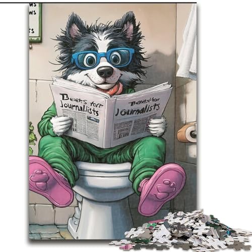 Puzzle 1000 Teile Border Collie Go Toilet aus Holz, Hochschwieriges Denkspiel für Jugendliche 50x75cm für Geburtstage, Feiertage und besondere Anlässe von LiJianXXE
