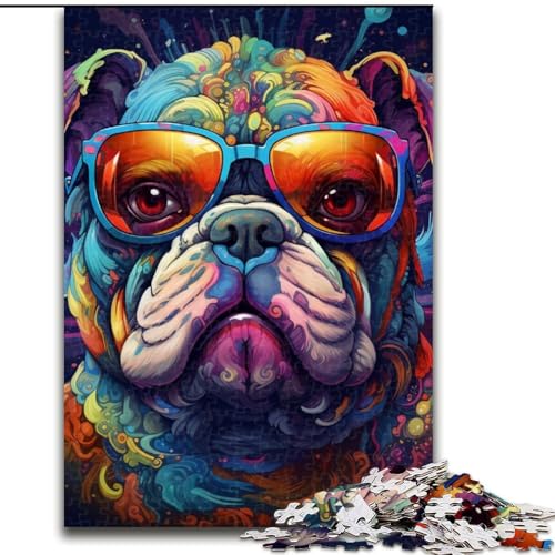 Puzzle 1000 Teile Bulldogge mit Brille aus Holz, Hochschwieriges Denkspiel für Jugendliche 50x75cm Lernspielzeug für Jugendliche, Home-Office-Dekor von LiJianXXE