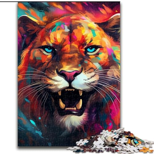 Puzzle 1000 Teile Bunter Puma aus Holz, Hochschwieriges Denkspiel für Teenager, 50x75cm, Lernspielzeug für Teenager, Heimbüro-Dekor von LiJianXXE