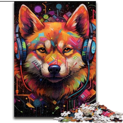 Puzzle 1000 Teile Husky mit Kopfhörern aus Holz, schwieriges Denkspiel für Teenager, 50x75cm, Lernspielzeug für Teenager, Heimbüro-Dekor von LiJianXXE