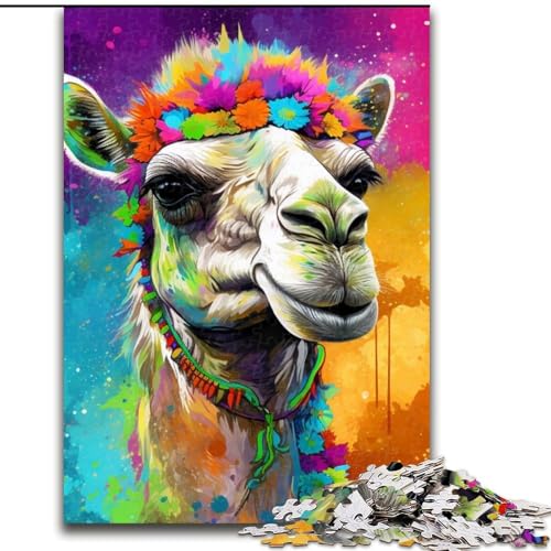 Puzzle 1000 Teile Kamel mit Blumen aus Holz, schwieriges Denkspiel für Teenager, 50x75cm, Lernspielzeug für Teenager, Heimbüro-Dekor von LiJianXXE