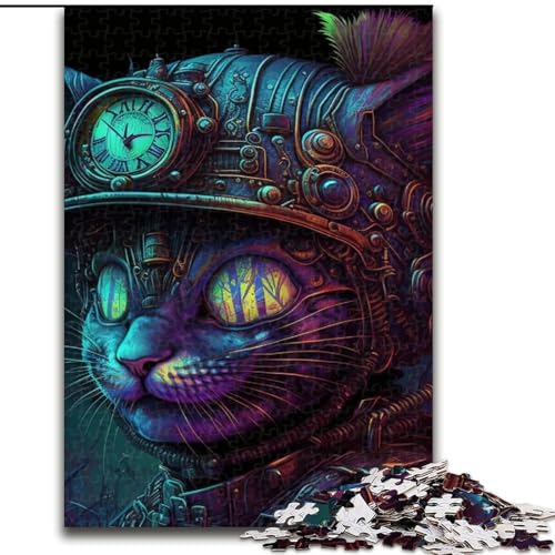 Puzzle 1000 Teile Katze mit Helm aus Holz, schwieriges Denkspiel für Teenager, 50x75cm, Lernspielzeug für Teenager, Dekoration für das Home Office von LiJianXXE