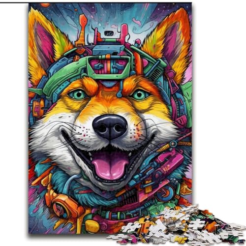Puzzle 1000 Teile Psychedelic Corgi aus Holz, Hochschwieriges Denkspiel für Teenager 50x75cm für Geburtstage, Feiertage und besondere Anlässe von LiJianXXE