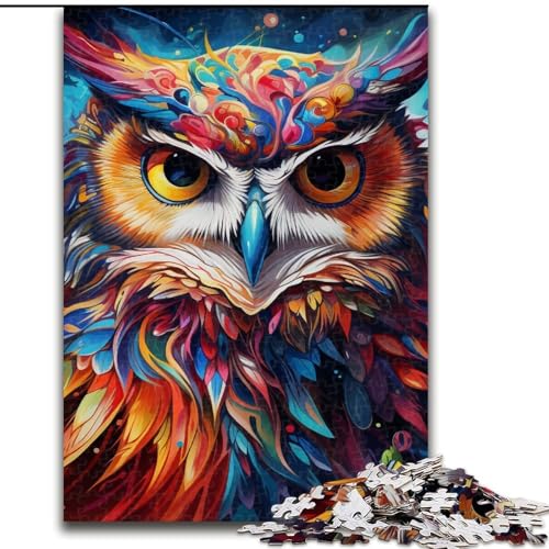 Puzzle 1000 Teile Psychedelische Eule aus Holz, Hochschwieriges Denkspiel für Jugendliche 50x75cm Lernspielzeug für Jugendliche, Home-Office-Dekor von LiJianXXE