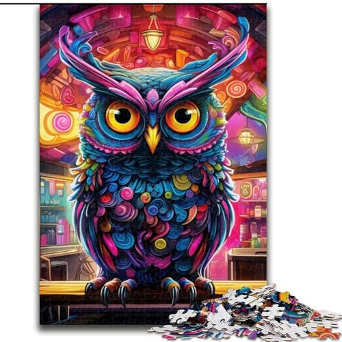 Puzzle 1000 Teile Psychedelische Eule aus Holz, Hochschwieriges Denkspiel für Jugendliche 50x75cm für Geburtstage, Feiertage und besondere Anlässe von LiJianXXE