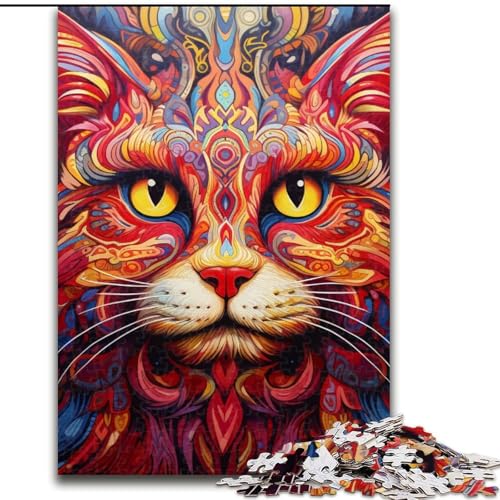 Puzzle 1000 Teile Psychedelische Katze aus Holz, Hochschwieriges Denkspiel für Jugendliche 50x75cm für Geburtstage, Feiertage und besondere Anlässe von LiJianXXE