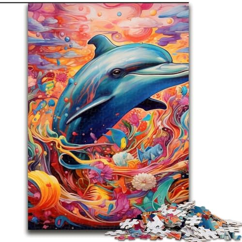 Puzzle 1000 Teile Psychedelischer Delfin aus Holz, Hochschwieriges Denkspiel für Jugendliche 50x75cm für Geburtstage, Feiertage und besondere Anlässe von LiJianXXE