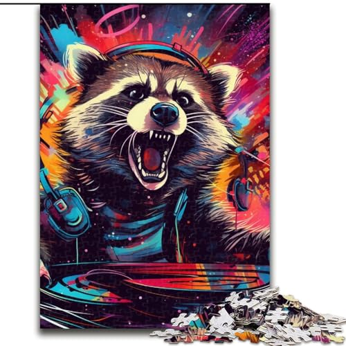 Puzzle 1000 Teile Psychedelischer Tierwaschbär aus Holz, Hochschwieriges Denkspiel für Jugendliche 50x75cm Lernspielzeug für Jugendliche, Home-Office-Dekor von LiJianXXE