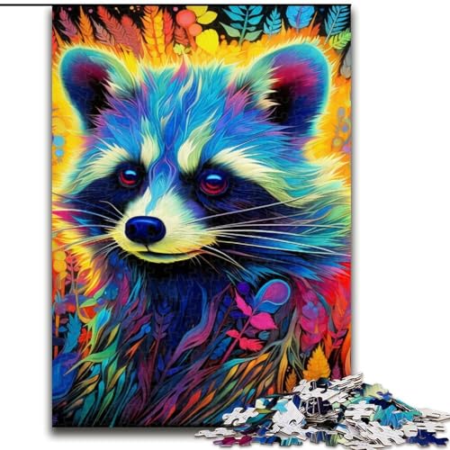 Puzzle 1000 Teile Psychedelischer Tierwaschbär aus Holz, Hochschwieriges Denkspiel für Jugendliche 50x75cm für Geburtstage, Feiertage und besondere Anlässe von LiJianXXE