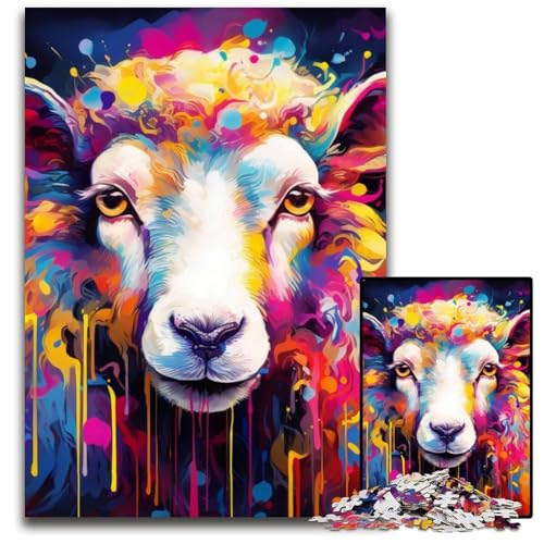 Puzzle 1000 Teile Schaf-Puzzle für Erwachsene zum Entspannen und Herausfordern, farbenfrohe Heimdekorationskunst, Freunde, 26x38cm/10,23x14,96 Zoll von LiJianXXE