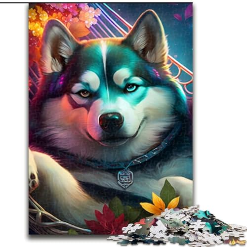 Puzzle 1000 Teile Schöner Husky aus Holz, Hochschwieriges Denkspiel für Jugendliche 50x75cm Lernspielzeug für Jugendliche, Home-Office-Dekor von LiJianXXE