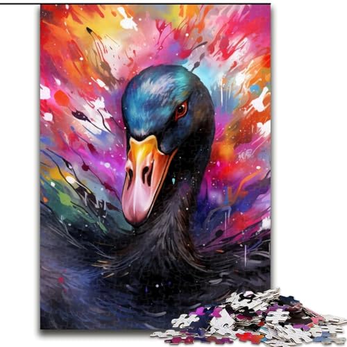 Puzzle 1000 Teile Schwarzer Schwan aus Holz, perfektes Weihnachts- und Neujahrsgeschenk, Feiertagsgeschenk 50x75cm, Lernspielzeug für Teenager, Heimbüro-Dekor von LiJianXXE