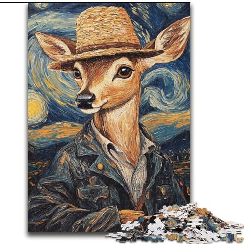 Puzzle 1000 Teile Van Gogh Hirsch aus Holz, Hochschwieriges Denkspiel für Jugendliche 50x75cm Lernspielzeug für Jugendliche, Home-Office-Dekor von LiJianXXE