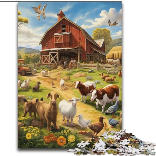 Puzzle 1000 Teile für Erwachsene, Bauernhoftier-Puzzle aus Pappe, Entspannung und Herausforderung, farbenfrohe Heimdekoration, Freunde, 1000 Teile(26x38cm) von LiJianXXE
