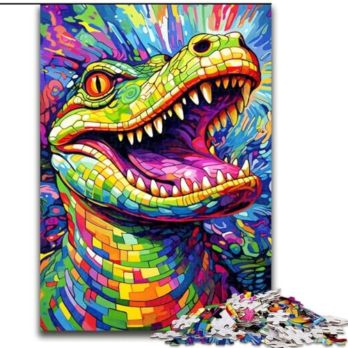 Puzzle 1000 Teile für Erwachsene, Bunte Krokodile, aus Pappe, zum Entspannen und Herausfordern, farbenfrohe Kunst zur Heimdekoration, Freunde, 1000 Teile(26x38cm) von LiJianXXE