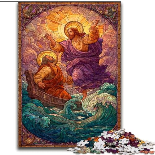 Puzzle 1000 Teile für Erwachsene, Geschenke, Buntglas-Jesus, Elefantenspielzeug, Denkspiel, Geburtstagsgeschenk, Geschenke, Wandkunst für Kinder ab 14 Jahren (Größe 50x75cm) von LiJianXXE