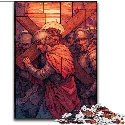 Puzzle 1000 Teile für Erwachsene, Geschenke, Buntglas-Jesus, für und ab 14 Jahren, pädagogisches Lernspielzeug, Familienspiele, Geburtstagsgeschenk (Größe 26x38cm) von LiJianXXE