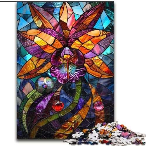 Puzzle 1000 Teile für Erwachsene, Geschenke, Buntglasblumen, Dekomprimierendes intellektuelles Lernspielzeug, Geburtstagsgeschenk, Geschenke (Größe 26x38cm) von LiJianXXE