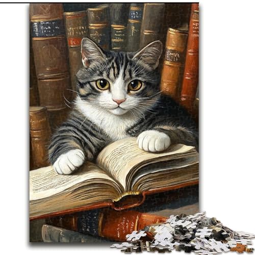 Puzzle 1000 Teile für Erwachsene, Geschenke, Katze liest EIN Buch, für und ab 14 Jahren, pädagogisches Lernspielzeug, Familienspiele, Geburtstagsgeschenk (Größe 50x75cm) von LiJianXXE