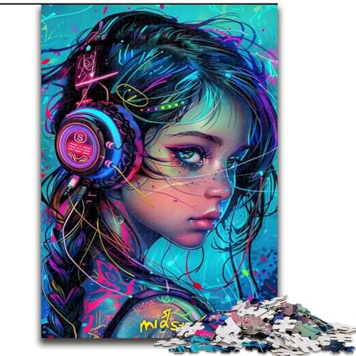 Puzzle 1000 Teile für Erwachsene, Geschenke, Mädchen mit Kopfhörern, für und ab 14 Jahren, pädagogisches Lernspielzeug, Familienspiele, Geburtstagsgeschenk (Größe 50x75cm) von LiJianXXE