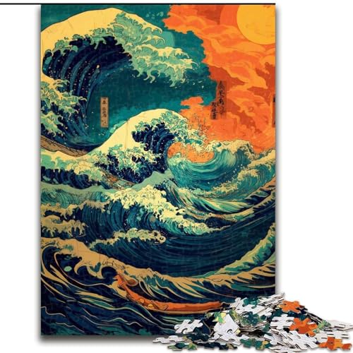 Puzzle 1000 Teile für Erwachsene, Geschenke, japanische Wellen, Elefantenspielzeug, intellektuelles Spiel, Geburtstagsgeschenk, Geschenke, Wandkunst für Kinder ab 14 Jahren (Größe 26x38cm) von LiJianXXE