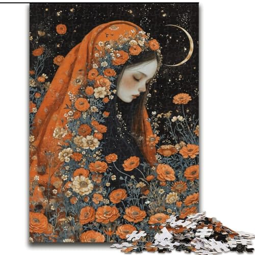 Puzzle 1000 Teile für Erwachsene, Geschenke, schönes Mädchen mit Blumen, entspannendes intellektuelles Lernspielzeug, Geburtstagsgeschenk, Geschenke (Größe 50x75cm) von LiJianXXE