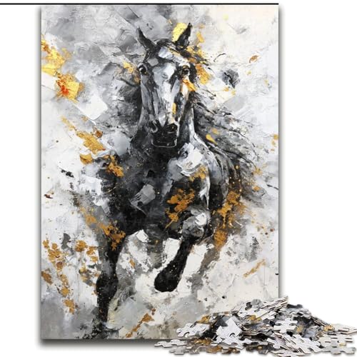Puzzle 1000 Teile für Erwachsene, Geschenke, schwarzes goldenes Pferd, Dekomprimierendes intellektuelles Lernspielzeug, Geburtstagsgeschenk, Geschenke (Größe 50x75cm) von LiJianXXE
