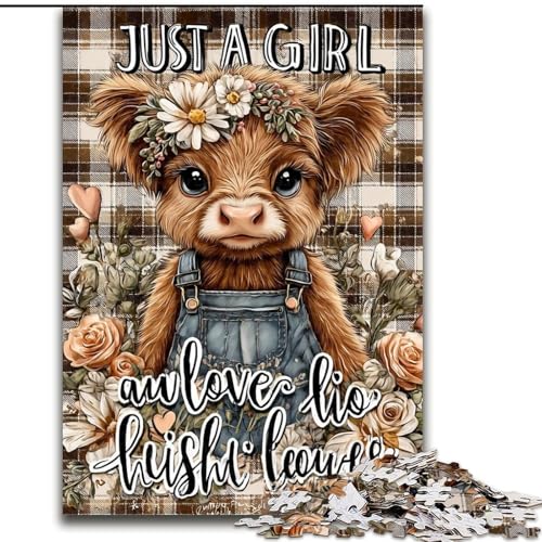 Puzzle 1000 Teile für Erwachsene, Geschenke, süße Hochlandkuh, für und ab 14 Jahren, pädagogisches Lernspielzeug, Familienspiele, Geburtstagsgeschenk (Größe 26x38cm) von LiJianXXE