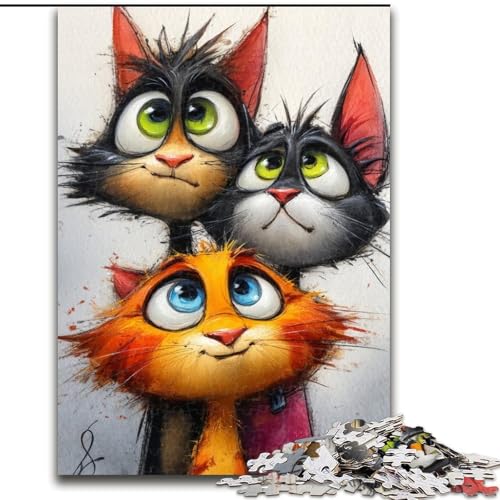 Puzzle 1000 Teile für Erwachsene, Geschenke für Erwachsene, DREI Katzen, für und ab 14 Jahren, pädagogisches Lernspielzeug, Familienspiele, Geburtstagsgeschenk (Größe 26x38cm) von LiJianXXE