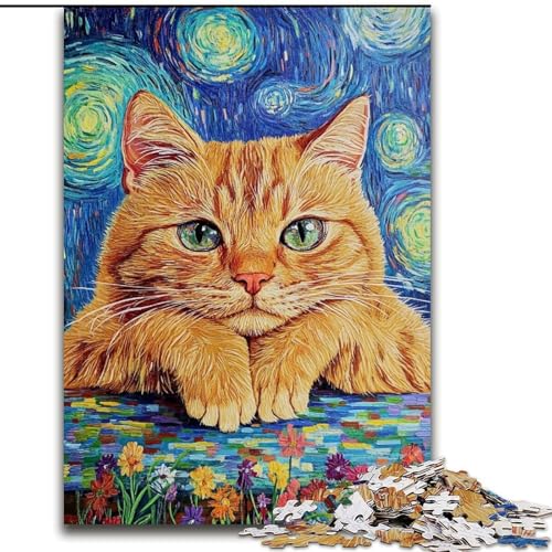 Puzzle 1000 Teile für Erwachsene, Geschenke für Erwachsene, Nachthimmel, orangefarbene Katze, Dekomprimierendes intellektuelles Lernspielzeug, Geburtstagsgeschenk, Geschenke (Größe 50x75cm) von LiJianXXE