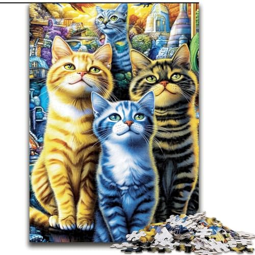 Puzzle 1000 Teile für Erwachsene, Geschenke für Erwachsene, Vier Katzen, Lernspielzeug, ganze Familie (Größe 50x75cm) von LiJianXXE