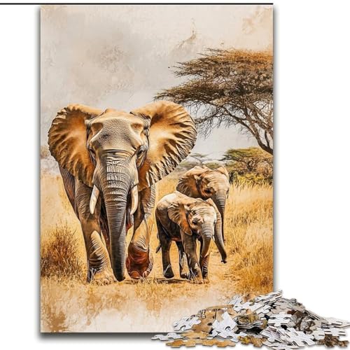 Puzzle 1000 Teile für Erwachsene, Geschenke für afrikanische Elefanten, für und ab 14 Jahren, pädagogisches Lernspielzeug, Familienspiele, Geburtstagsgeschenk (Größe 26x38cm) von LiJianXXE