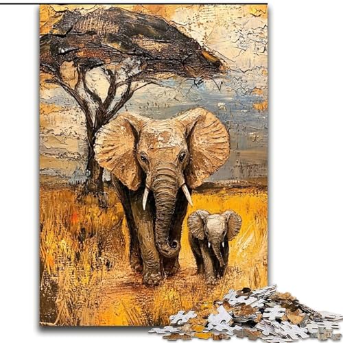Puzzle 1000 Teile für Erwachsene, Geschenke: Afrikanische Elefanten, Elefantenspielzeug, Denkspiel, Geburtstagsgeschenk, Geschenke, Wandkunst für Kinder ab 14 Jahren (Größe 50x75cm) von LiJianXXE